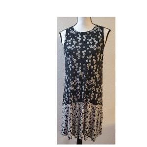 Loft Sleeveless Black White Floral Dress Size S 1